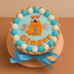 Cat birthday cake with “Ginger” and number 3 topper